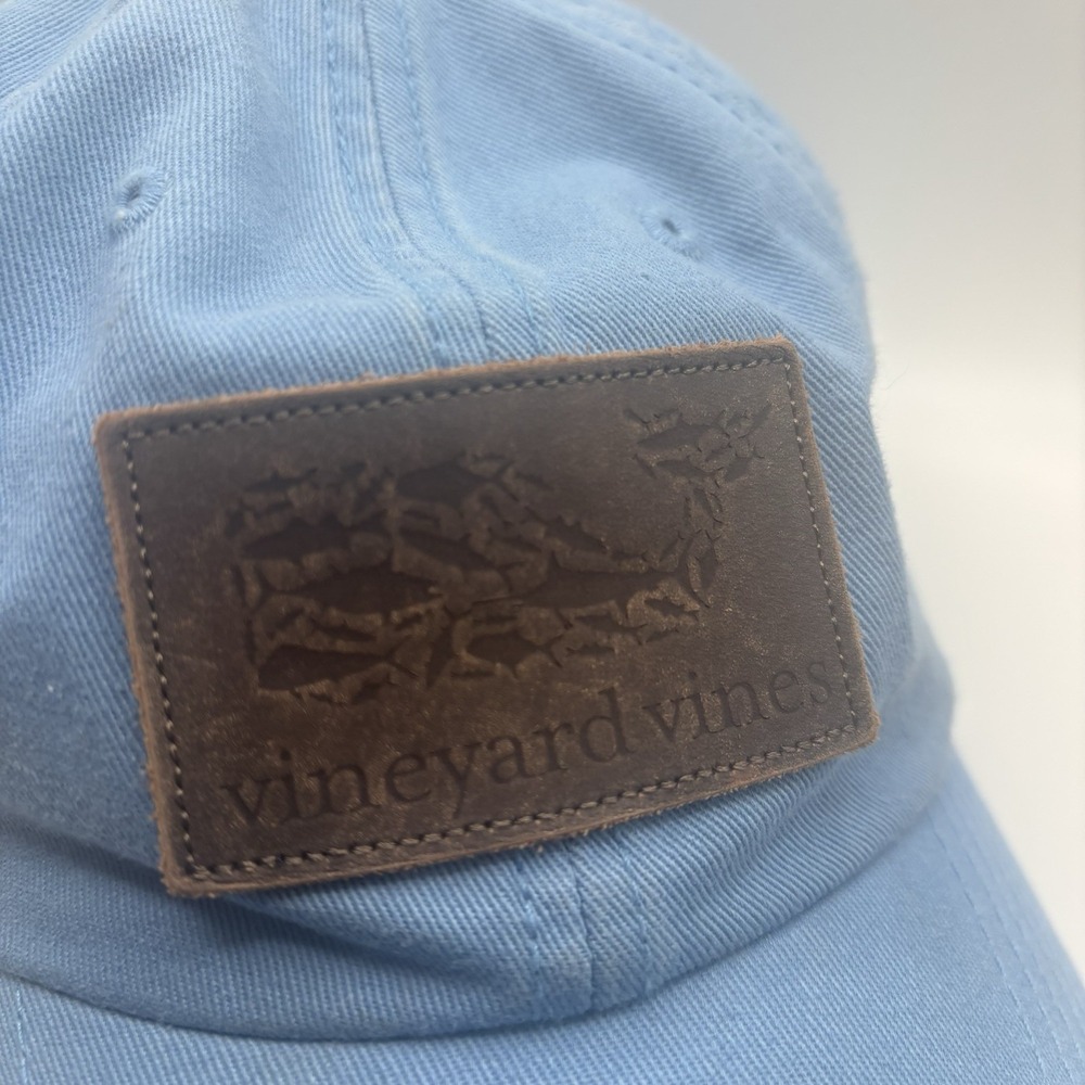 Vineyard Vines Blue Leather Patch Whale Hat Cap Leather Adjustable Strap - Picture 2 of 7
